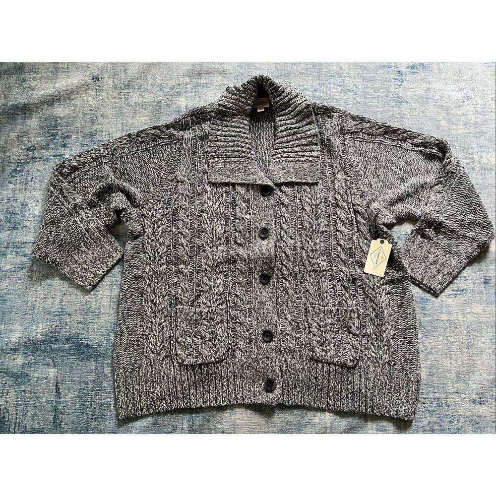 NWT St John's Bay Charcoal Gray Marl Shawl Collar Cable Knit Cardigan Women's 3X
